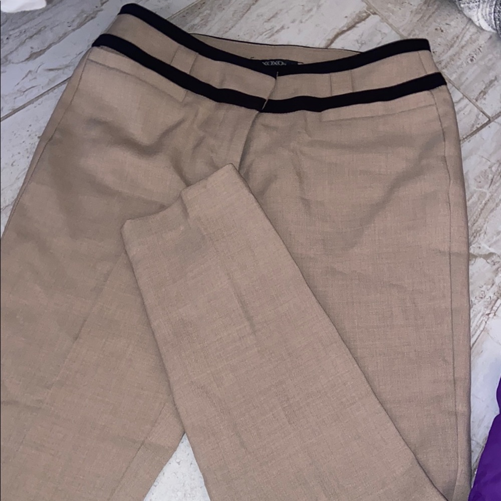 Tan Trousers with Black Waistband